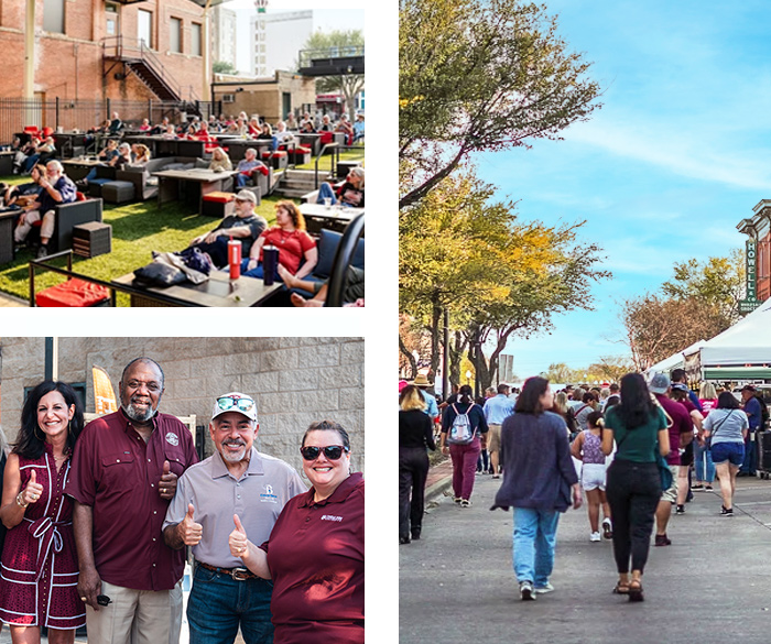 gameday fans enjoying Historic Downtown Bryan.